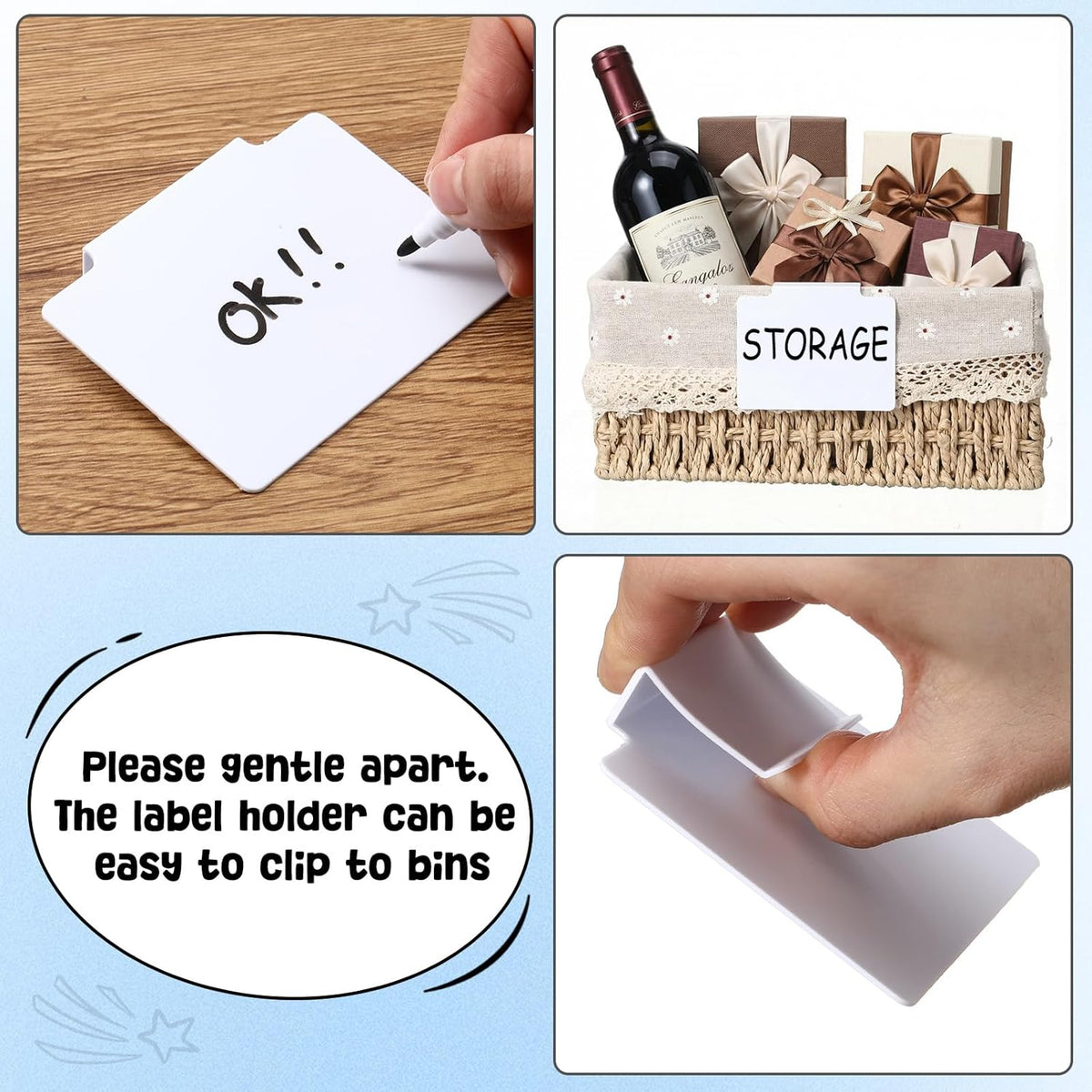 32 Pieces Basket Labels Clip Set, Include 30 Pieces Kitchen Clip Label Holder Removable PVC Bin with 2 Pieces Chalk Marker for Basket Pantry Organization Box (Black Label Clip, White Pen)