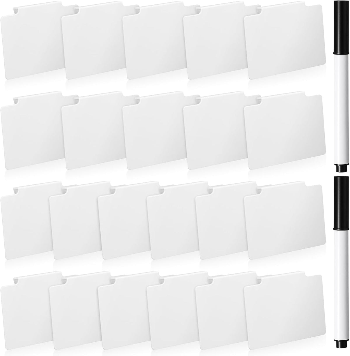 32 Pieces Basket Labels Clip Set, Include 30 Pieces Kitchen Clip Label Holder Removable PVC Bin with 2 Pieces Chalk Marker for Basket Pantry Organization Box (Black Label Clip, White Pen)