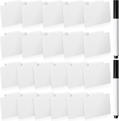 32 Pieces Basket Labels Clip Set, Include 30 Pieces Kitchen Clip Label Holder Removable PVC Bin with 2 Pieces Chalk Marker for Basket Pantry Organization Box (Black Label Clip, White Pen)