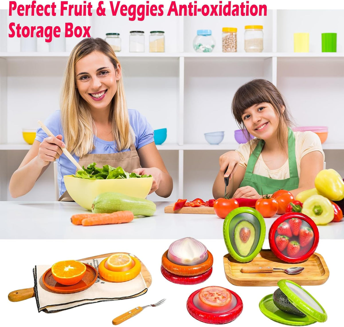 5-Piece Avocado Saver and Tomato Holder Set – 4 Reusable Silicone Food Storage Containers + 1 Fruit Peeler, Stretch Pods for Fruit & Veggie Storage