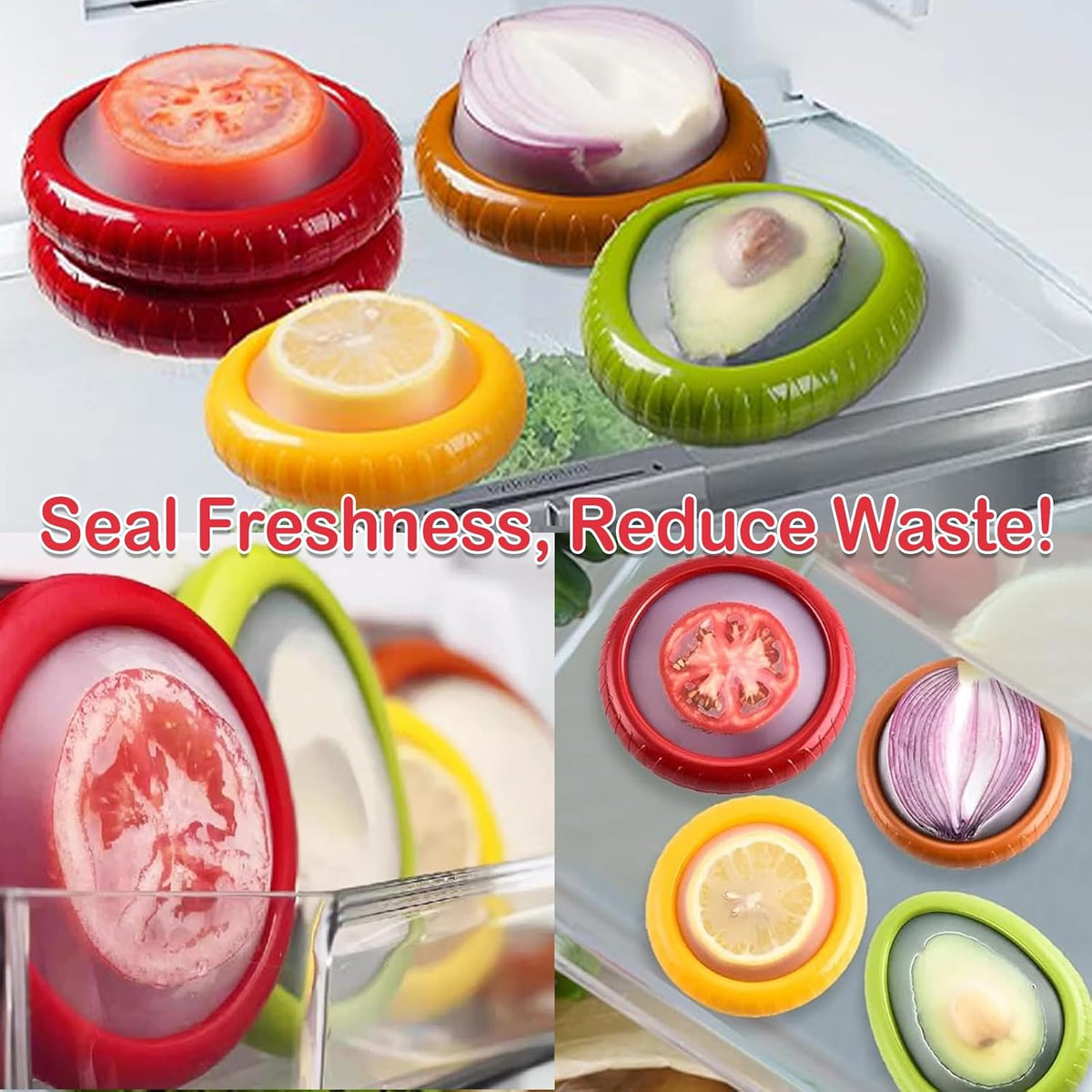 5-Piece Avocado Saver and Tomato Holder Set – 4 Reusable Silicone Food Storage Containers + 1 Fruit Peeler, Stretch Pods for Fruit & Veggie Storage