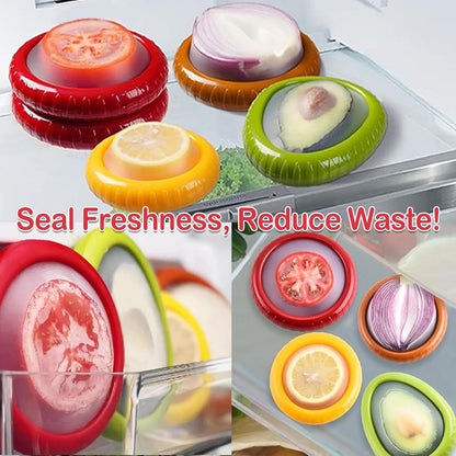 5-Piece Avocado Saver and Tomato Holder Set – 4 Reusable Silicone Food Storage Containers + 1 Fruit Peeler, Stretch Pods for Fruit & Veggie Storage