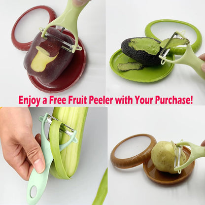 5-Piece Avocado Saver and Tomato Holder Set – 4 Reusable Silicone Food Storage Containers + 1 Fruit Peeler, Stretch Pods for Fruit & Veggie Storage