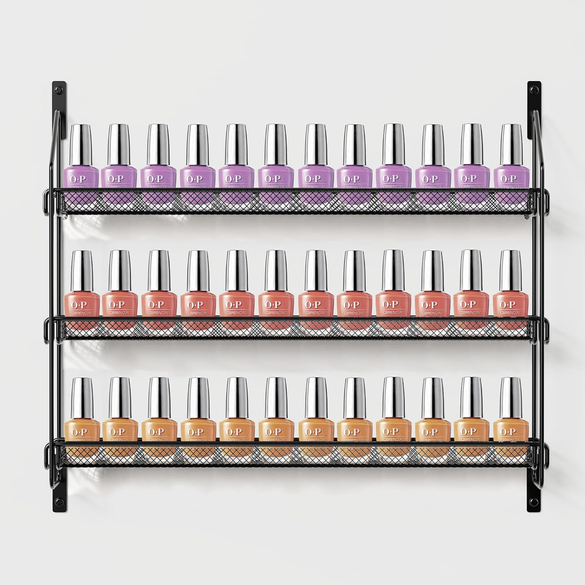 Nail Polish Organizer Wall Mounted, 6 Tier Metal Storage Rack Holds 90 Bottles, Multifunctional Organizer for Essential Oils Paint Perfume, White