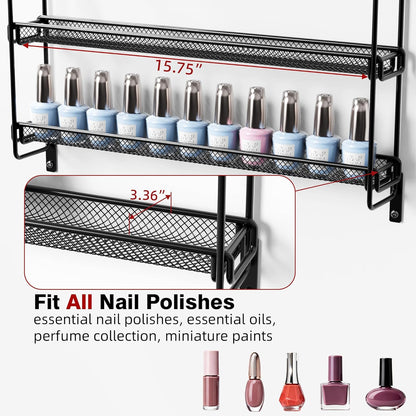 Nail Polish Organizer Wall Mounted, 6 Tier Metal Storage Rack Holds 90 Bottles, Multifunctional Organizer for Essential Oils Paint Perfume, White