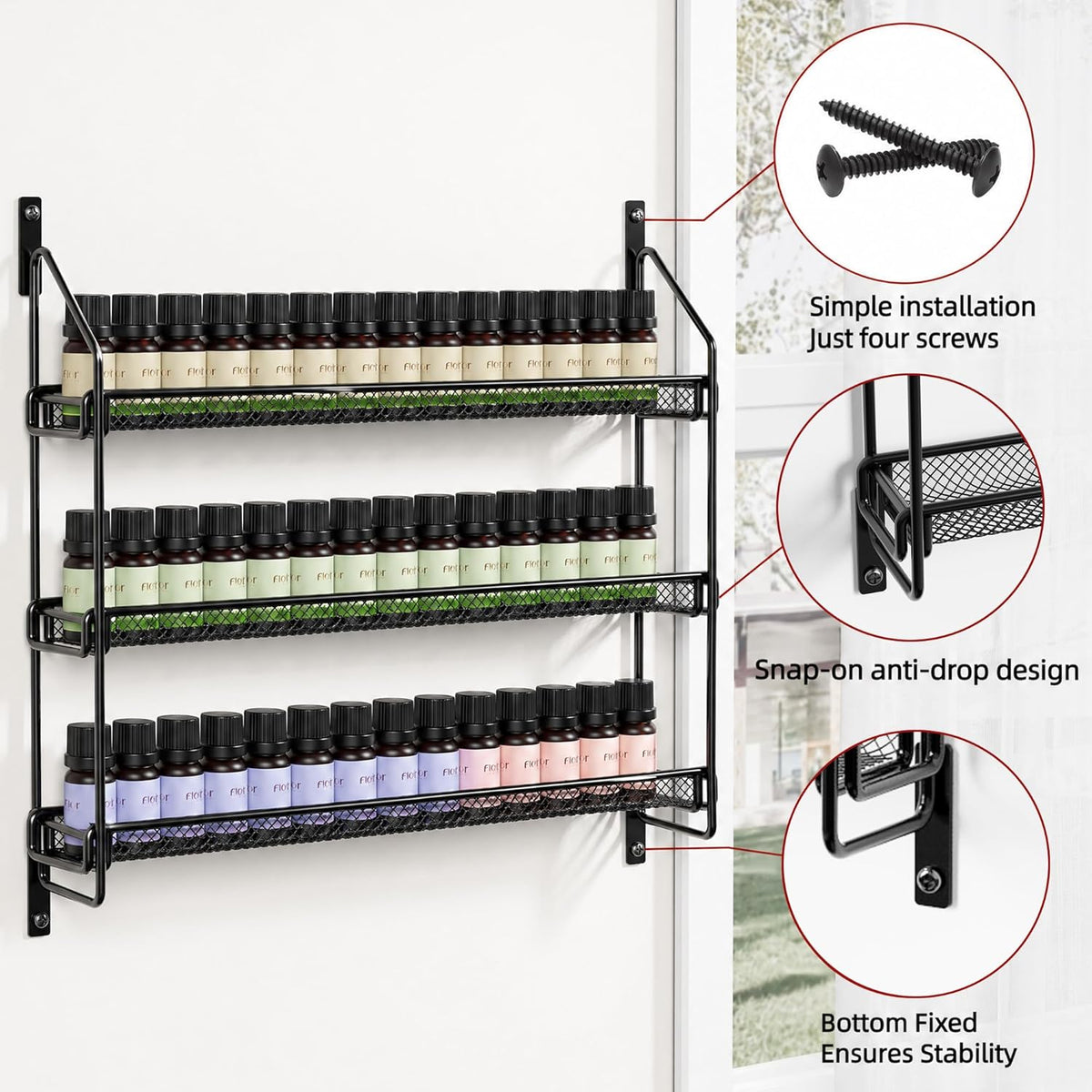 Nail Polish Organizer Wall Mounted, 6 Tier Metal Storage Rack Holds 90 Bottles, Multifunctional Organizer for Essential Oils Paint Perfume, White