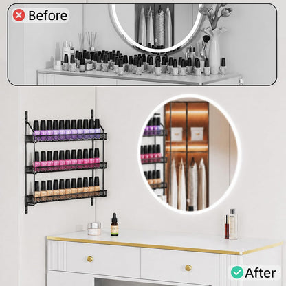 Nail Polish Organizer Wall Mounted, 6 Tier Metal Storage Rack Holds 90 Bottles, Multifunctional Organizer for Essential Oils Paint Perfume, White