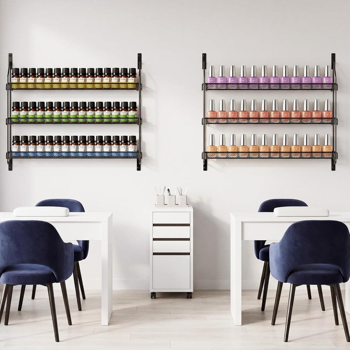 Nail Polish Organizer Wall Mounted, 6 Tier Metal Storage Rack Holds 90 Bottles, Multifunctional Organizer for Essential Oils Paint Perfume, White