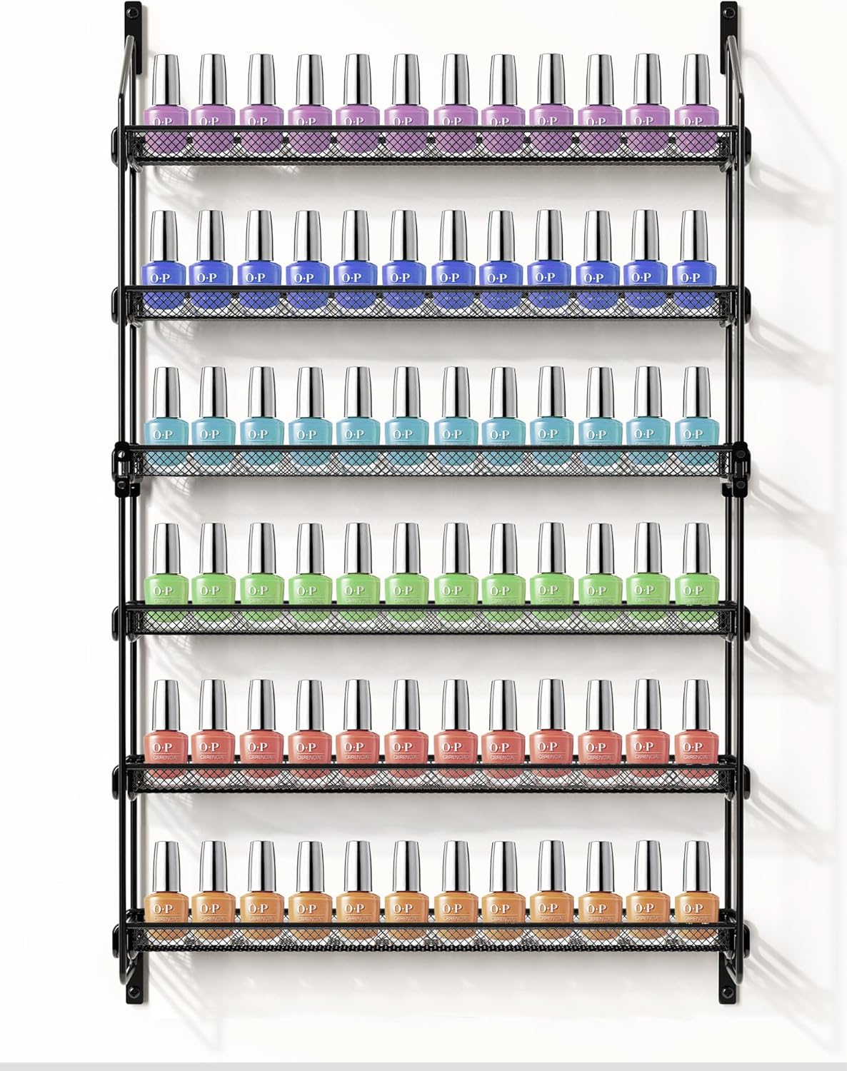 Nail Polish Organizer Wall Mounted, 6 Tier Metal Storage Rack Holds 90 Bottles, Multifunctional Organizer for Essential Oils Paint Perfume, White