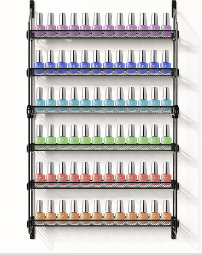 Nail Polish Organizer Wall Mounted, 6 Tier Metal Storage Rack Holds 90 Bottles, Multifunctional Organizer for Essential Oils Paint Perfume, White