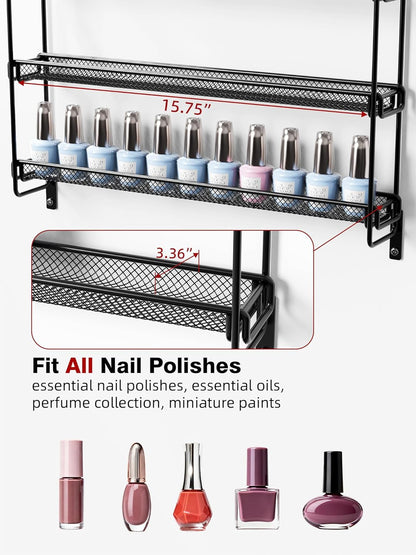 Nail Polish Organizer Wall Mounted, 6 Tier Metal Storage Rack Holds 90 Bottles, Multifunctional Organizer for Essential Oils Paint Perfume, White