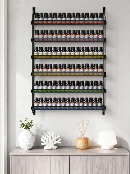 Nail Polish Organizer Wall Mounted, 6 Tier Metal Storage Rack Holds 90 Bottles, Multifunctional Organizer for Essential Oils Paint Perfume, White