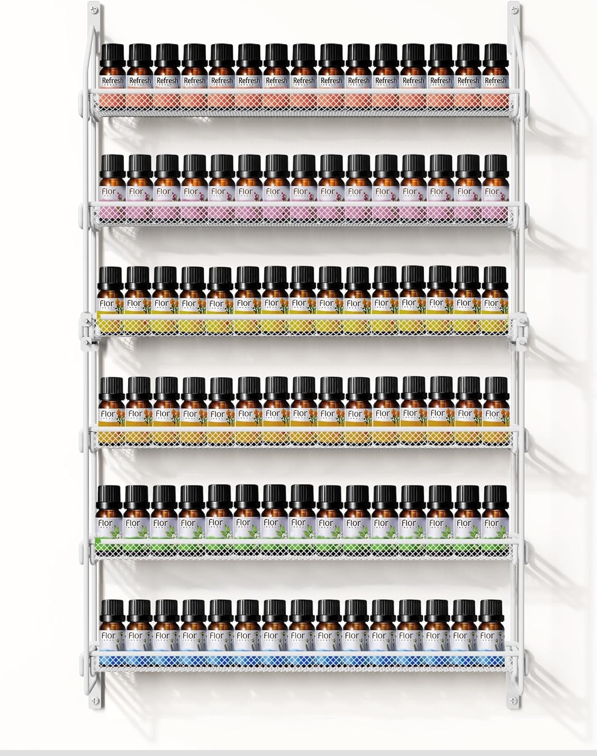 Nail Polish Organizer Wall Mounted, 6 Tier Metal Storage Rack Holds 90 Bottles, Multifunctional Organizer for Essential Oils Paint Perfume, White