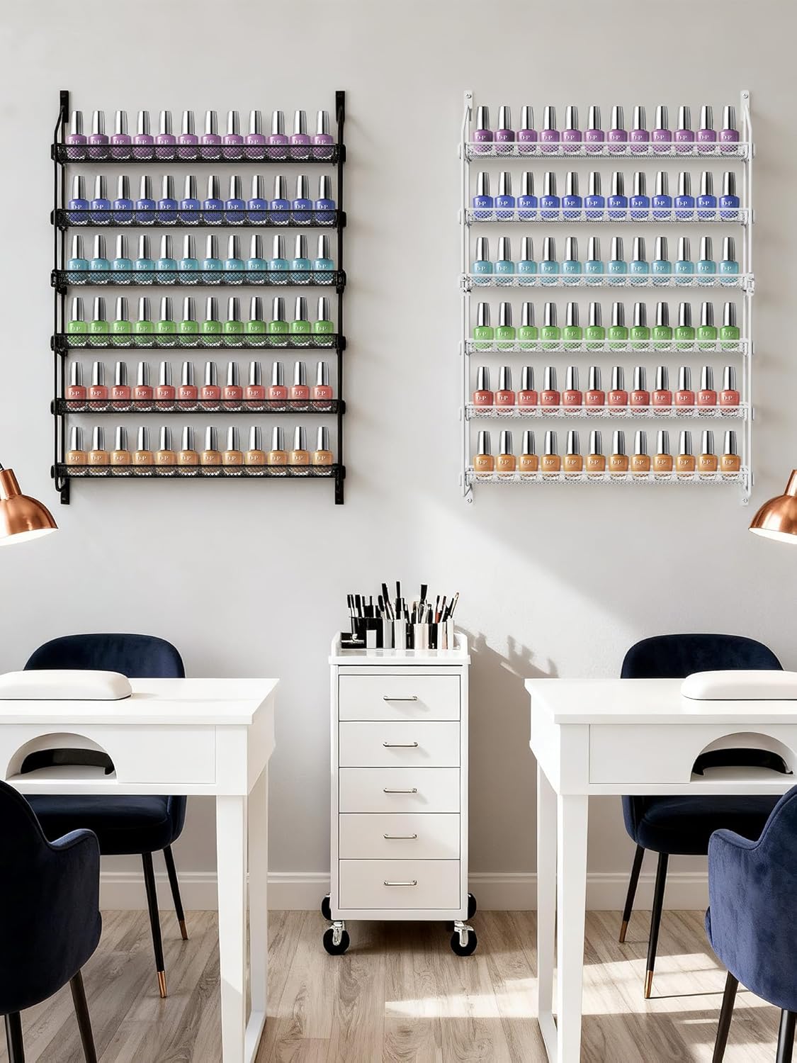 Nail Polish Organizer Wall Mounted, 6 Tier Metal Storage Rack Holds 90 Bottles, Multifunctional Organizer for Essential Oils Paint Perfume, White