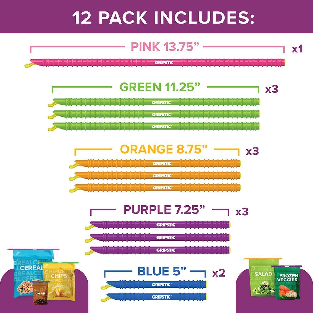 12 Pack Assorted Food Bag Sealers Reusable Chip Clips Bag Clips | Seal Bags Airtight to Keep Food Fresh