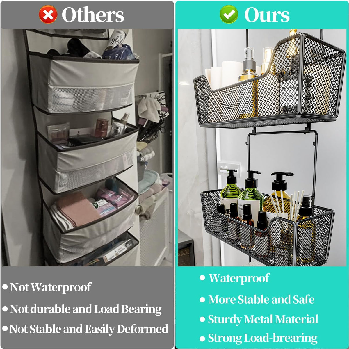Over The Door Organizer - Hanging Door Organizer with 4 Metal Large Capacity Baskets and Adjustable Coat Hook for Bathroom Bedroom Kitchen Pantry Closet Cabinet