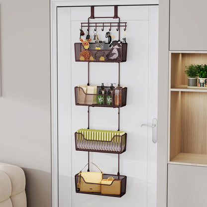 Over The Door Organizer - Hanging Door Organizer with 4 Metal Large Capacity Baskets and Adjustable Coat Hook for Bathroom Bedroom Kitchen Pantry Closet Cabinet
