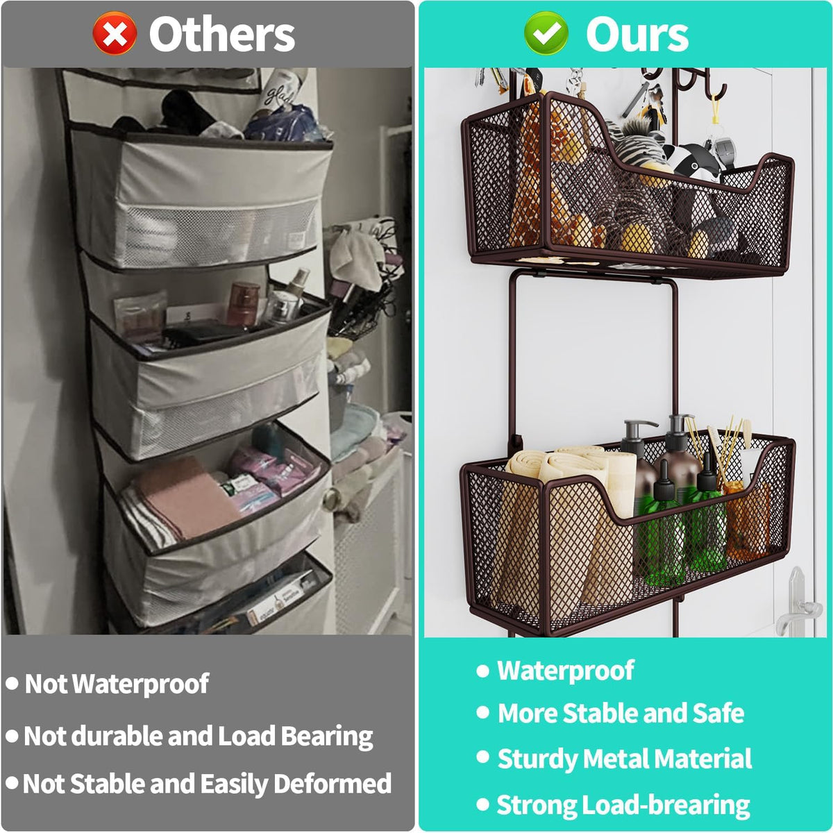 Over The Door Organizer - Hanging Door Organizer with 4 Metal Large Capacity Baskets and Adjustable Coat Hook for Bathroom Bedroom Kitchen Pantry Closet Cabinet