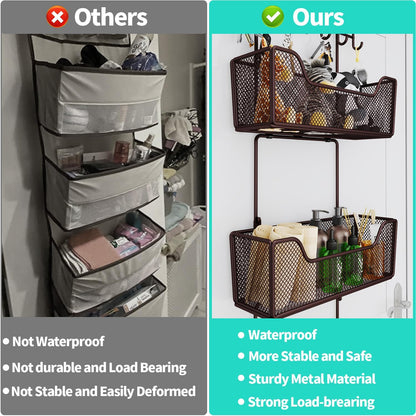 Over The Door Organizer - Hanging Door Organizer with 4 Metal Large Capacity Baskets and Adjustable Coat Hook for Bathroom Bedroom Kitchen Pantry Closet Cabinet