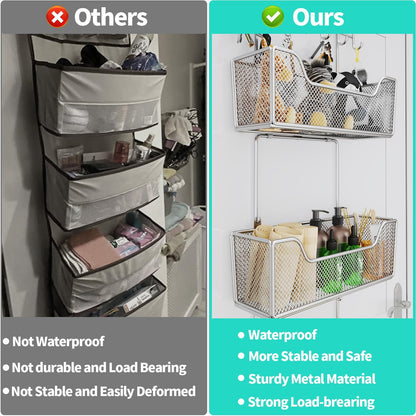 Over The Door Organizer - Hanging Door Organizer with 4 Metal Large Capacity Baskets and Adjustable Coat Hook for Bathroom Bedroom Kitchen Pantry Closet Cabinet