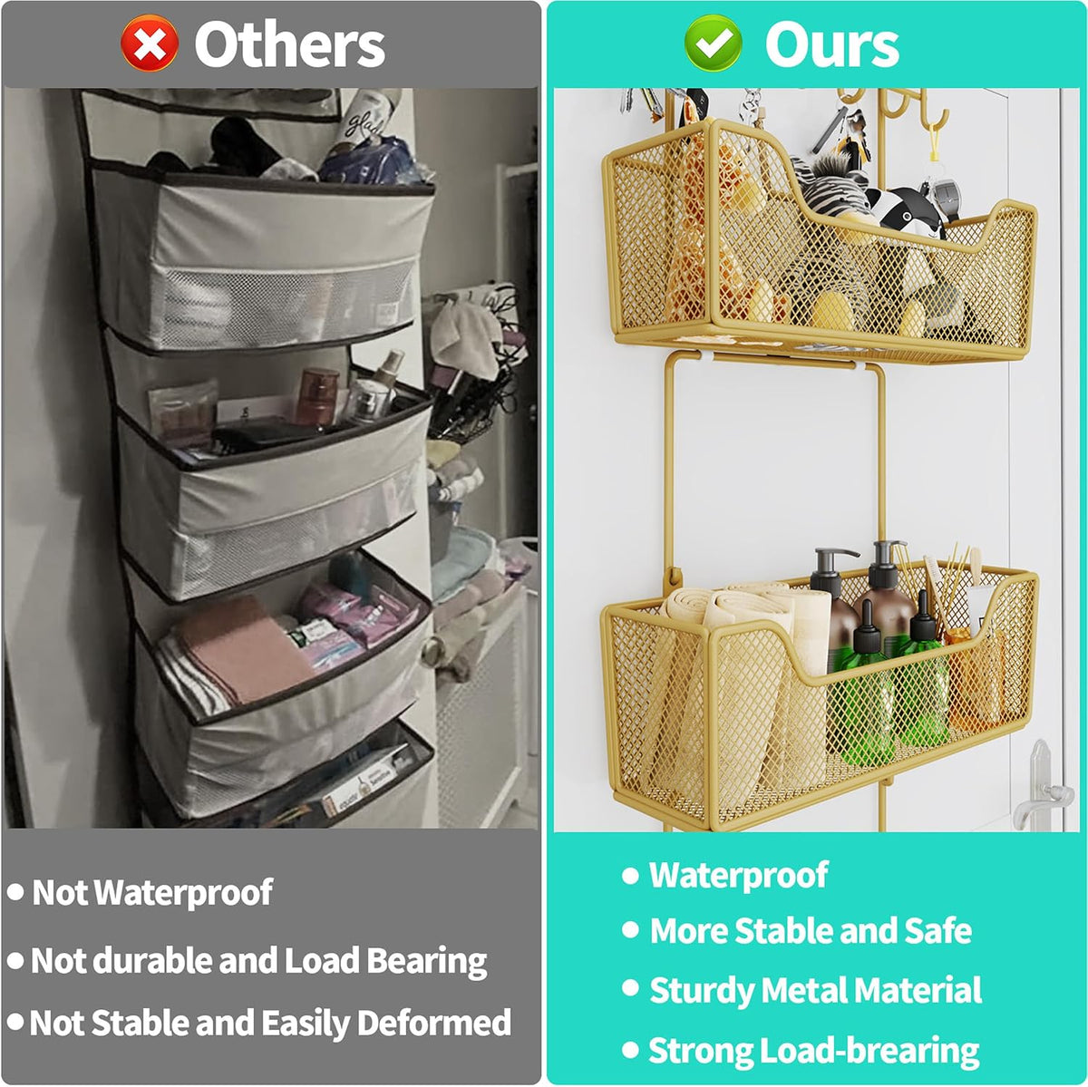 Over The Door Organizer - Hanging Door Organizer with 4 Metal Large Capacity Baskets and Adjustable Coat Hook for Bathroom Bedroom Kitchen Pantry Closet Cabinet