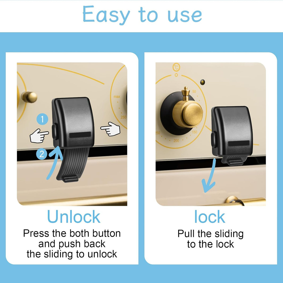 2 PCS Oven Door Lock Child Safety, Self-Adhesive Black