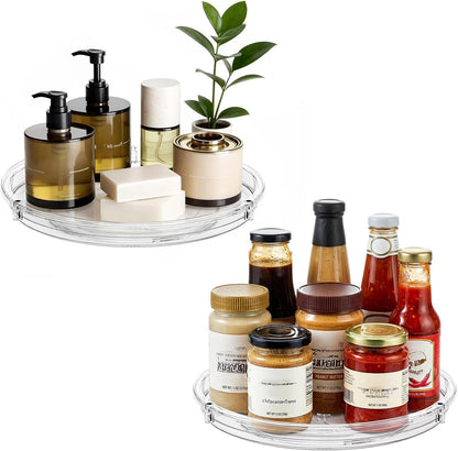 LAMU Lazy Susan Organizer, 9'' Clear Lazy Susan Turntable for Cabinet, Fridge, Kitchen, Pantry, Countertop, Table Top, Refrigerator Organizers and Storage, Seasoning and Spice Organizer