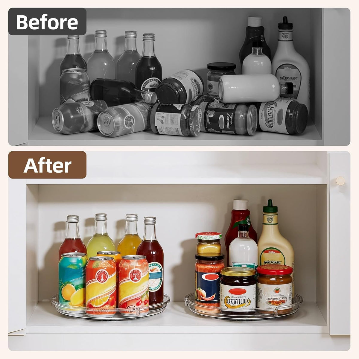 LAMU Lazy Susan Organizer, 9'' Clear Lazy Susan Turntable for Cabinet, Fridge, Kitchen, Pantry, Countertop, Table Top, Refrigerator Organizers and Storage, Seasoning and Spice Organizer