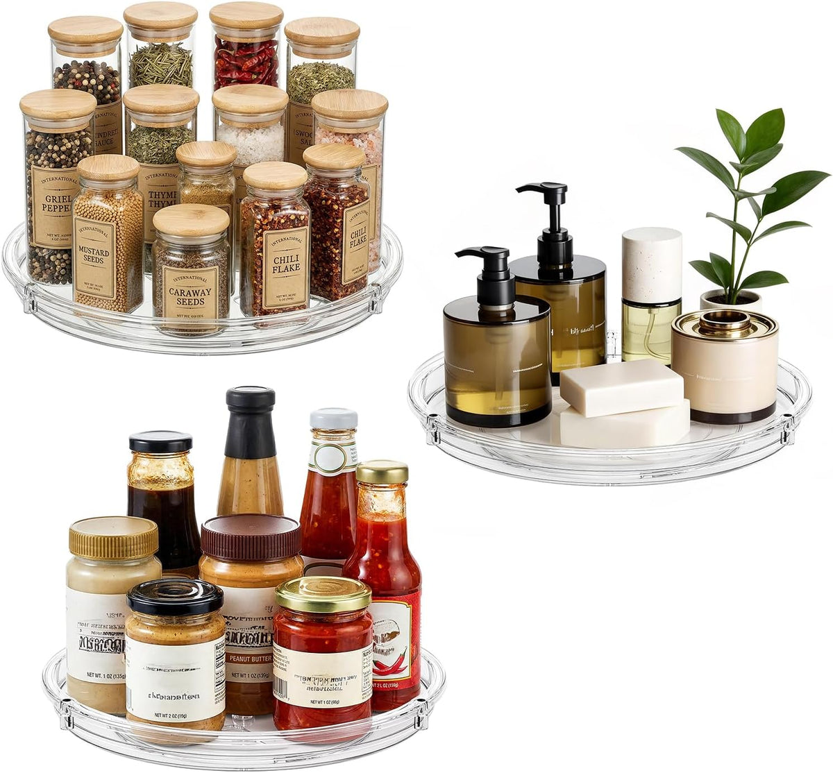 LAMU Lazy Susan Organizer, 9'' Clear Lazy Susan Turntable for Cabinet, Fridge, Kitchen, Pantry, Countertop, Table Top, Refrigerator Organizers and Storage, Seasoning and Spice Organizer