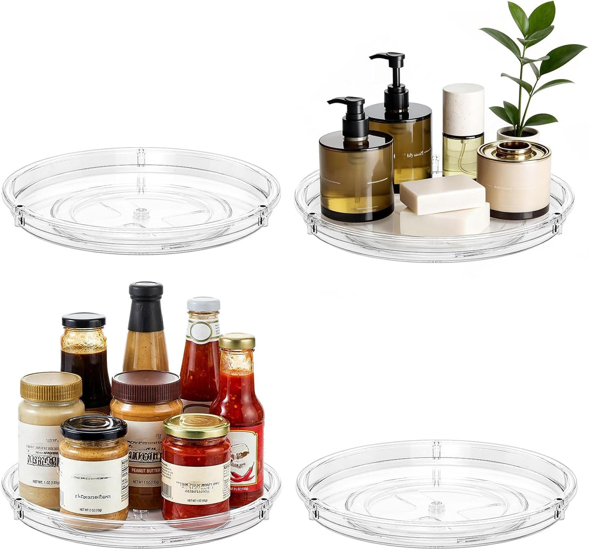 LAMU Lazy Susan Organizer, 9'' Clear Lazy Susan Turntable for Cabinet, Fridge, Kitchen, Pantry, Countertop, Table Top, Refrigerator Organizers and Storage, Seasoning and Spice Organizer