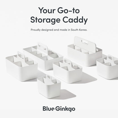 Stackable Organizer Caddy, Rectangle, White, Made in Korea | Portable. Adjustable. Home, Office & School Storage.