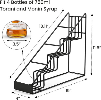 Coffee Syrup Rack for Coffee Bar Accessories, Coffee Syrup Holder Fits with Torani and Monin Syrup, Coffee Bar Organizer Holds 4 Bottles