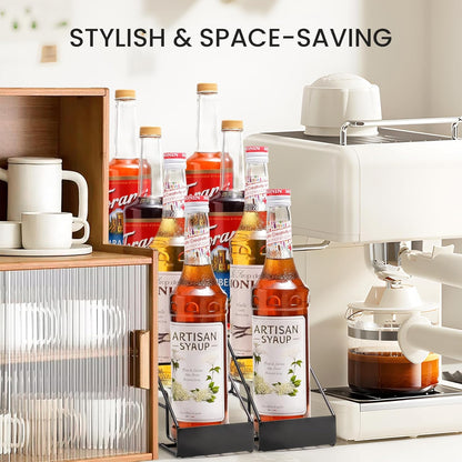 Coffee Syrup Rack for Coffee Bar Accessories, Coffee Syrup Holder Fits with Torani and Monin Syrup, Coffee Bar Organizer Holds 4 Bottles
