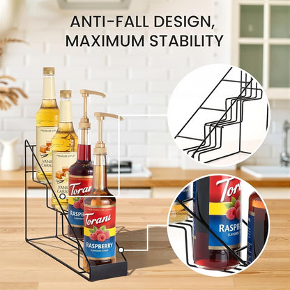 Coffee Syrup Rack for Coffee Bar Accessories, Coffee Syrup Holder Fits with Torani and Monin Syrup, Coffee Bar Organizer Holds 4 Bottles