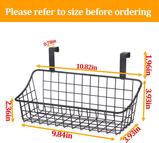 LeleCAT Over Cabinet Door Basket with hook Grid Storage Basket, Kitchen Storage Organizer,Over Cabinet Door Organizer,Hanging it behind a door or on a railing, Small, BLack
