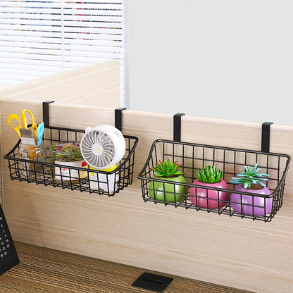 LeleCAT Over Cabinet Door Basket with hook Grid Storage Basket, Kitchen Storage Organizer,Over Cabinet Door Organizer,Hanging it behind a door or on a railing, Small, BLack