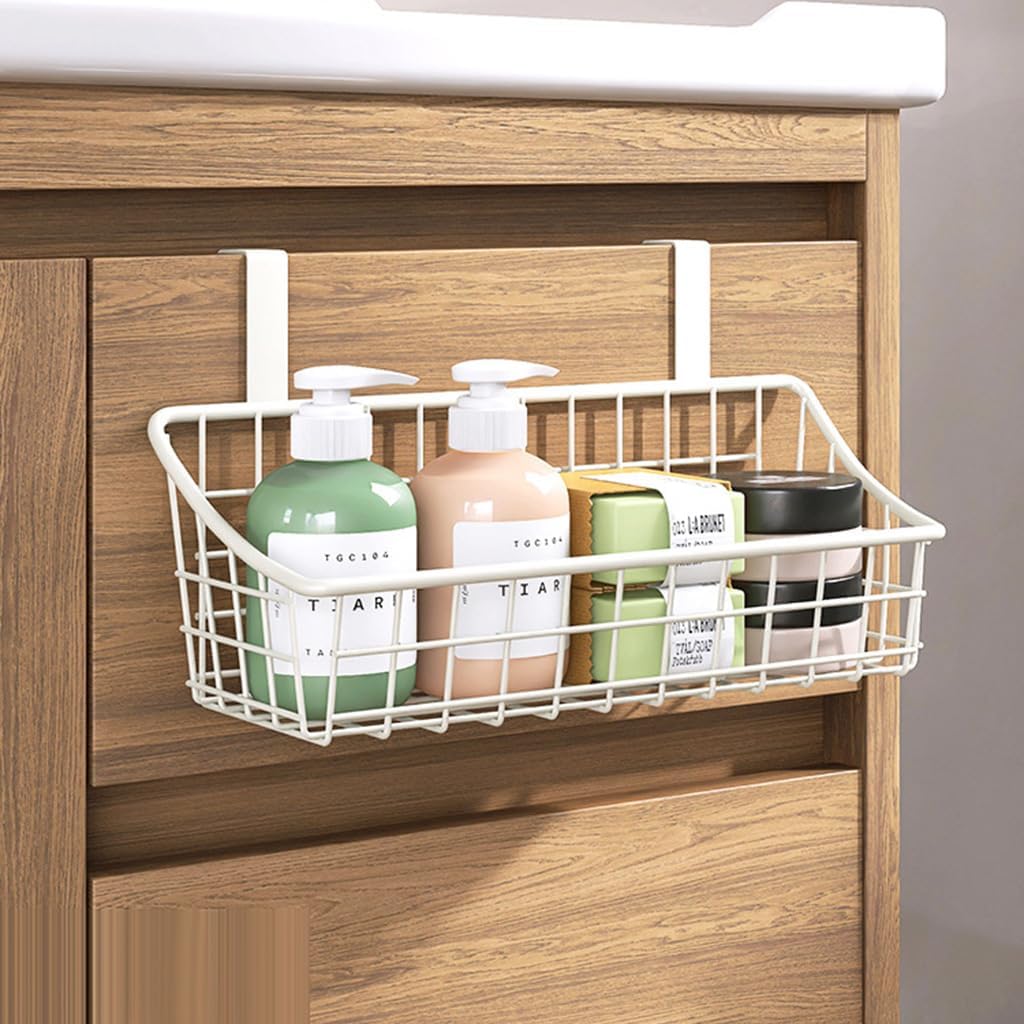 LeleCAT Over Cabinet Door Basket with hook Grid Storage Basket, Kitchen Storage Organizer,Over Cabinet Door Organizer,Hanging it behind a door or on a railing, Small, BLack
