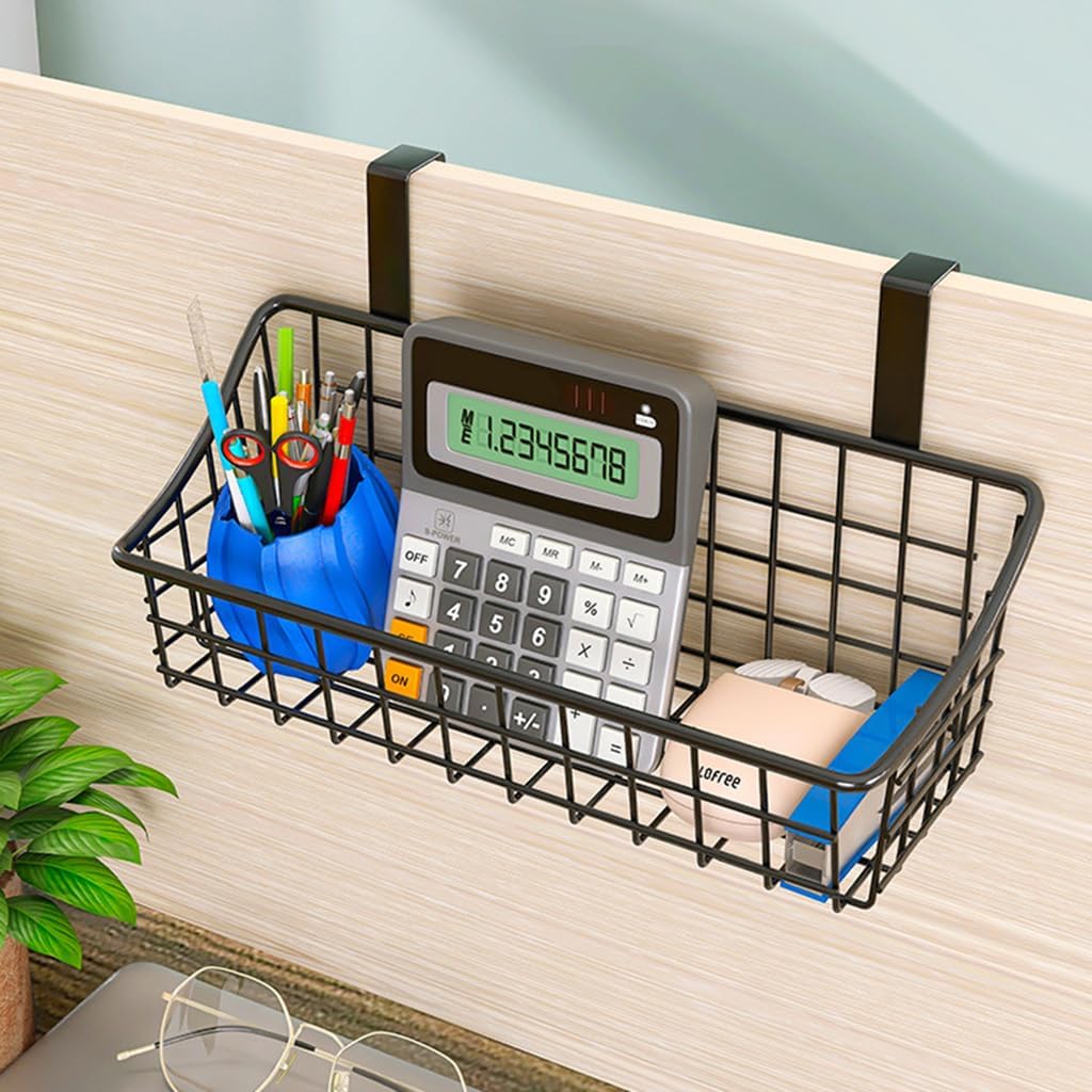 LeleCAT Over Cabinet Door Basket with hook Grid Storage Basket, Kitchen Storage Organizer,Over Cabinet Door Organizer,Hanging it behind a door or on a railing, Small, BLack