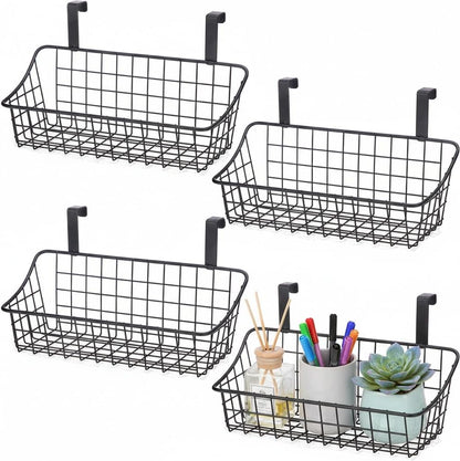 LeleCAT Over Cabinet Door Basket with hook Grid Storage Basket, Kitchen Storage Organizer,Over Cabinet Door Organizer,Hanging it behind a door or on a railing, Small, BLack