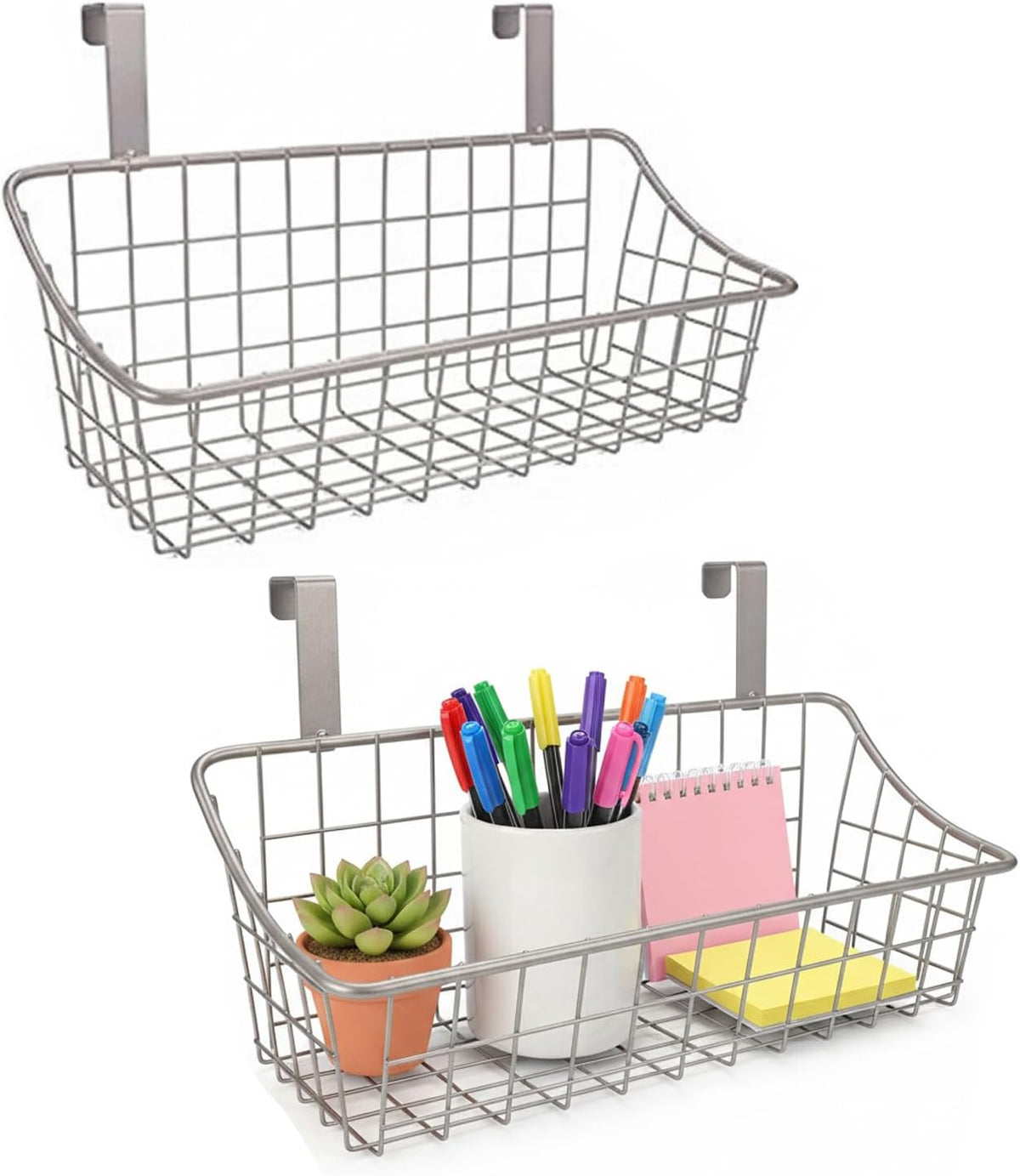 LeleCAT Over Cabinet Door Basket with hook Grid Storage Basket, Kitchen Storage Organizer,Over Cabinet Door Organizer,Hanging it behind a door or on a railing, Small, BLack