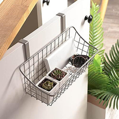 LeleCAT Over Cabinet Door Basket with hook Grid Storage Basket, Kitchen Storage Organizer,Over Cabinet Door Organizer,Hanging it behind a door or on a railing, Small, BLack