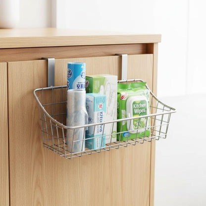 LeleCAT Over Cabinet Door Basket with hook Grid Storage Basket, Kitchen Storage Organizer,Over Cabinet Door Organizer,Hanging it behind a door or on a railing, Small, BLack