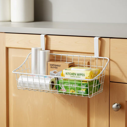 LeleCAT Over Cabinet Door Basket with hook Grid Storage Basket, Kitchen Storage Organizer,Over Cabinet Door Organizer,Hanging it behind a door or on a railing, Small, BLack