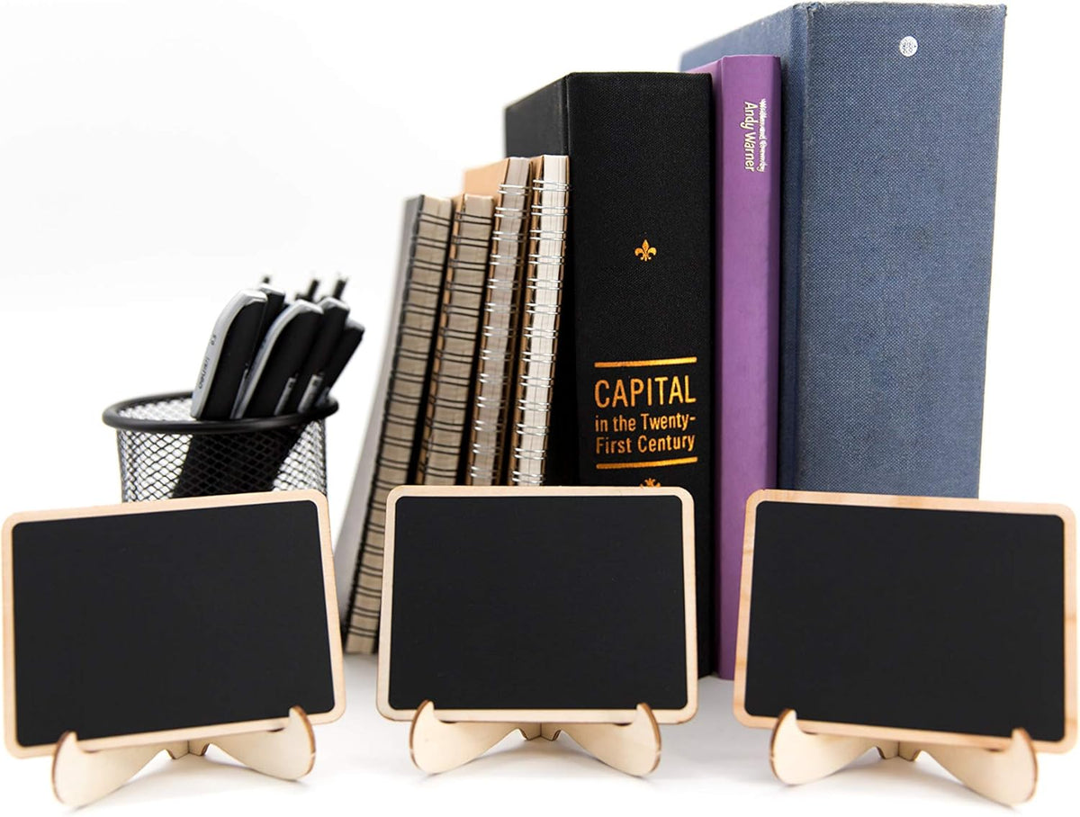 10 Pack Mini Chalkboards Signs with Easel Stand, Small Rectangle Chalkboards Blackboard, Wood Place Cards for Weddings, Birthday Parties, Message Board Signs and Event Decoration