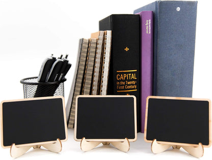 10 Pack Mini Chalkboards Signs with Easel Stand, Small Rectangle Chalkboards Blackboard, Wood Place Cards for Weddings, Birthday Parties, Message Board Signs and Event Decoration