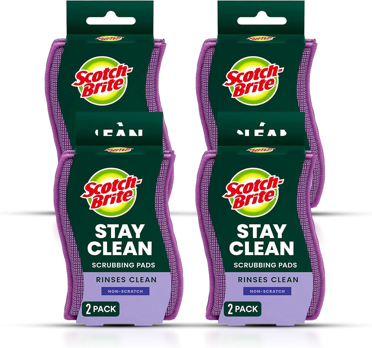 Scotch-Brite Stay Clean Scrubber Pads, Non-Scratch Dish Sponges for Kitchen Cleaning, 12 Count, Rinses Clean, Odor-Resistant, Safe on Non-Stick Cookware, Pots, Pans, and Glassware