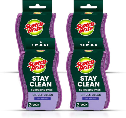 Scotch-Brite Stay Clean Scrubber Pads, Non-Scratch Dish Sponges for Kitchen Cleaning, 12 Count, Rinses Clean, Odor-Resistant, Safe on Non-Stick Cookware, Pots, Pans, and Glassware