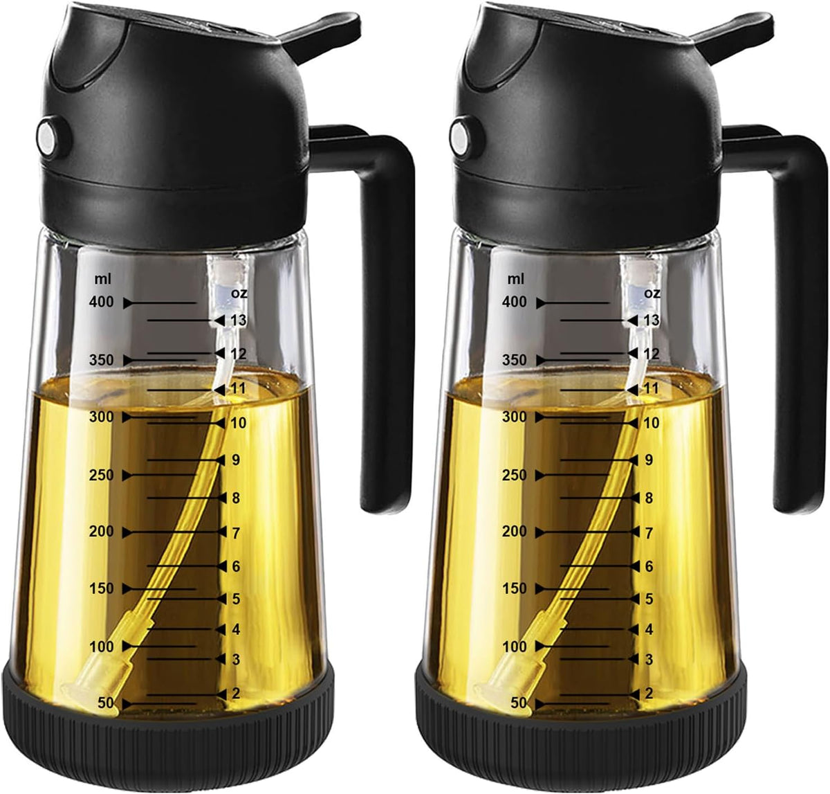 16oz/470ml Glass Olive Oil Sprayer for Cooking – 2 in 1 Olive Oil Dispenser Bottle for Kitchen Gadgets and Air Fryer Accessories, Salad, BBQ - Black
