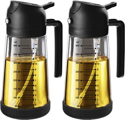 16oz/470ml Glass Olive Oil Sprayer for Cooking – 2 in 1 Olive Oil Dispenser Bottle for Kitchen Gadgets and Air Fryer Accessories, Salad, BBQ - Black