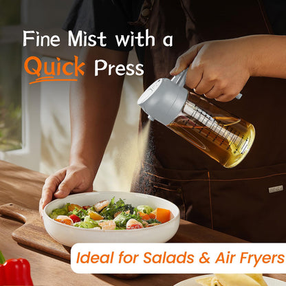 16oz/470ml Glass Olive Oil Sprayer for Cooking – 2 in 1 Olive Oil Dispenser Bottle for Kitchen Gadgets and Air Fryer Accessories, Salad, BBQ - Black